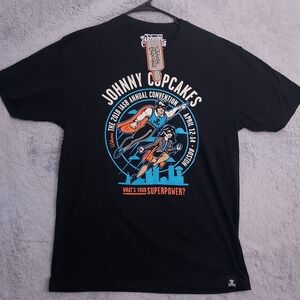 NEW Johnny Cupcakes Shirt Mens Large Black Annual Convention Blue Crossbones L
